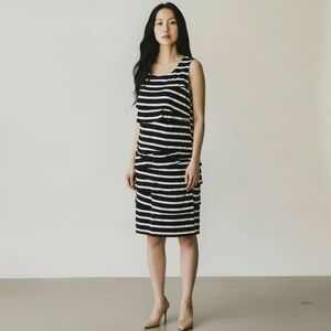 Alfani Woman Black and White Stripe Tiered Layer Effect Sleeveless Dress. #1129
